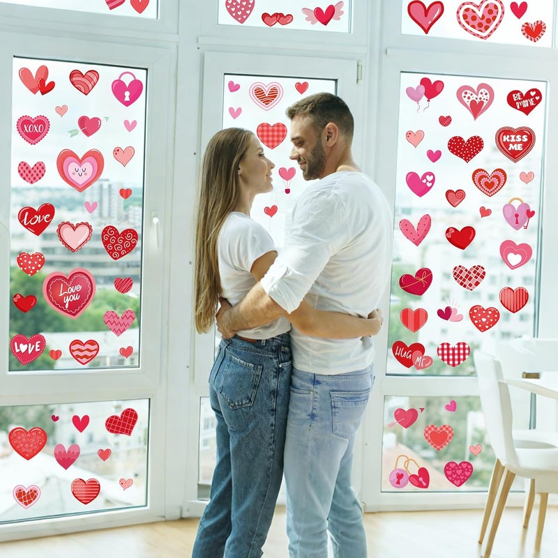 Traplace 80PCS Valentines Window Clings, 4 Sheets Valentines Home Decor, 13.7 × 9.8 Inches Heart Window Clings Double-Sided Heart Stickers for Classroom, Wedding Romantic Decorations - Image 5